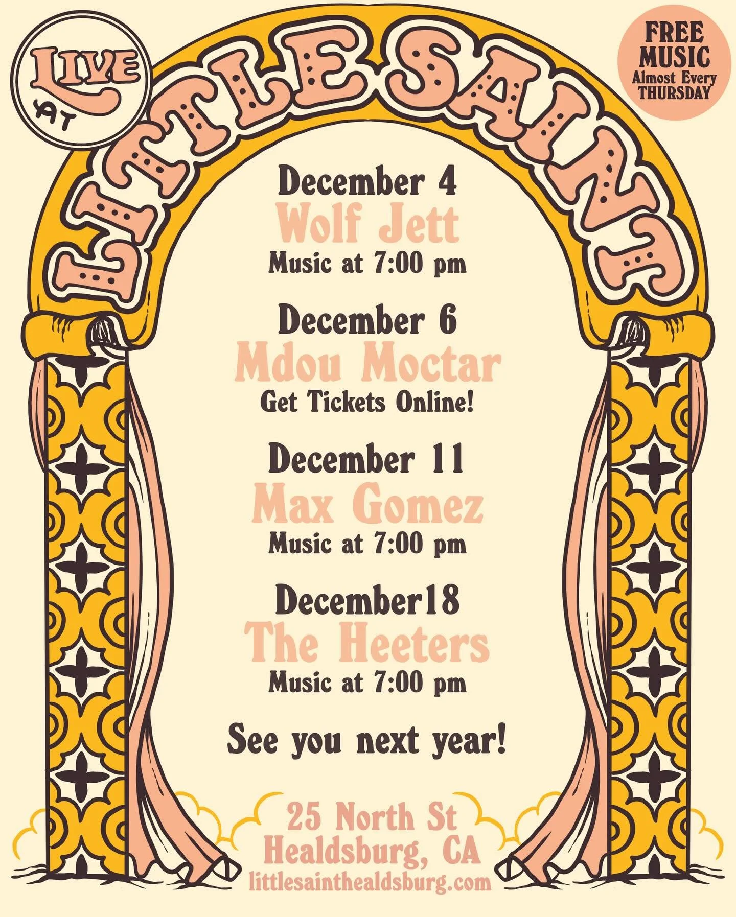 December is here &mdash; and so are the final four shows of 2025! Free music on Thursdays, plus a special ticketed night with @mdou_moctar, one of the most innovative voices in Saharan music, on Dec 6. Tickets at link-in-bio

🎶 Dec 4: @wolfjettmusic