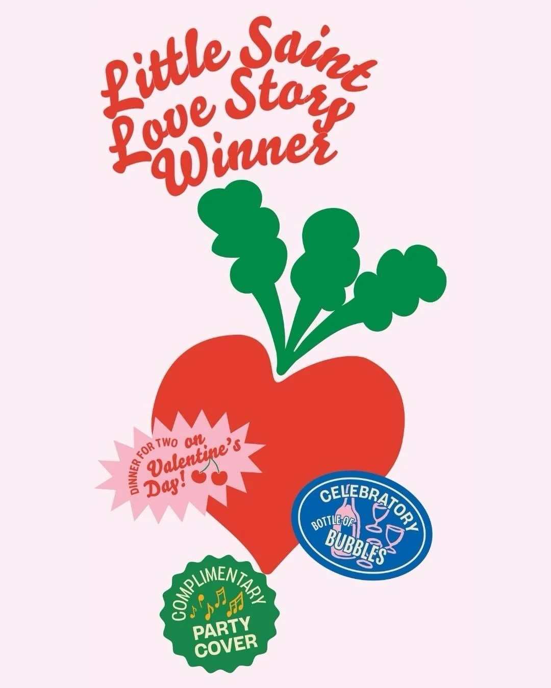 Our Little Saint Love Story is in &mdash; congratulations to Laura + Michael! 🩷

Whether you&rsquo;re romantic, platonic, solo, or absolutely over it, we&rsquo;re excited to see everyone tomorrow for good food, good music, and dancing when the mood 