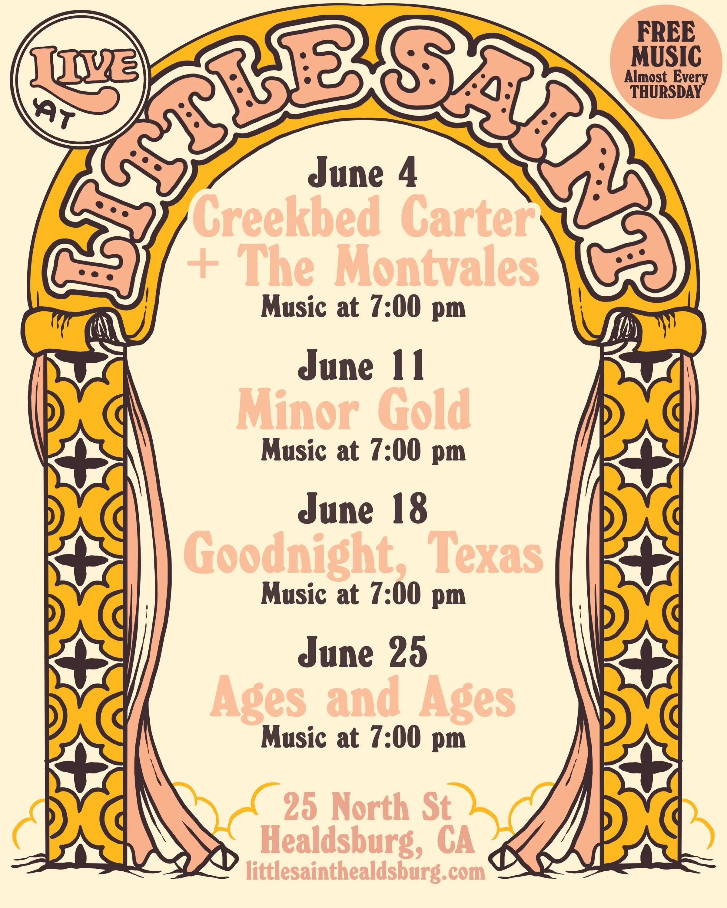 Fresh music coming your way ✨ 🎶 June Lineup 👇

Thu, June 7 | FREE &mdash; @creekbedcarter + @themontvales 
This Knoxville duo songs move between heartbreak, grit, and social commentary, delivered with the kind of chemistry only years of busking and