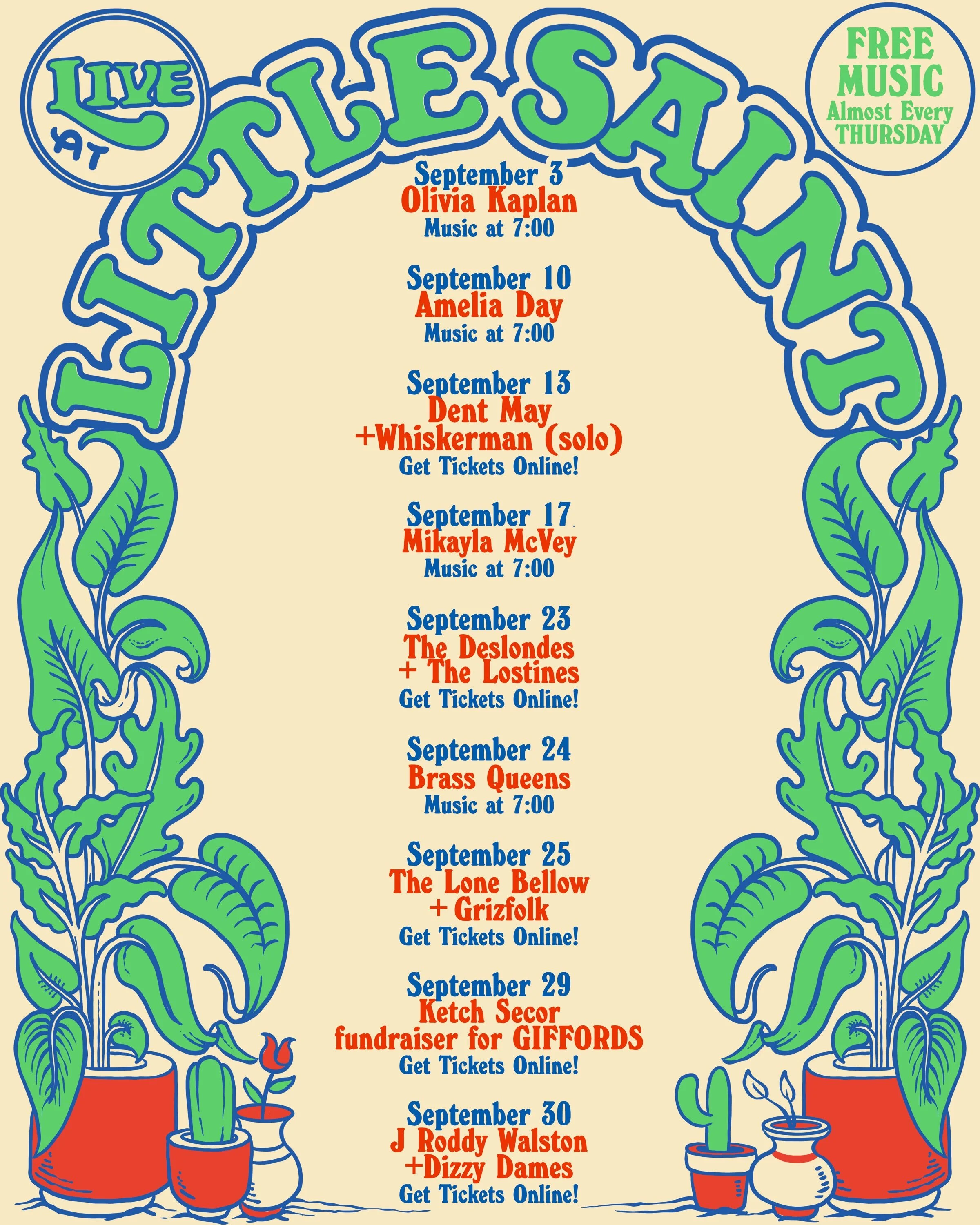 September is a BIG month of music. 4 free shows. 5 ticketed shows. 9 very good reasons to listen up. 👇

✨ FREE SHOWS

Thu, Sept 3 &mdash; @_oliviakaplan_ 

Thu, Sept 10 &mdash; @ameliadaymusic 

Thu, Sept 17 &mdash; @mikadeek 

Thu, Sept 24 &mdash; 