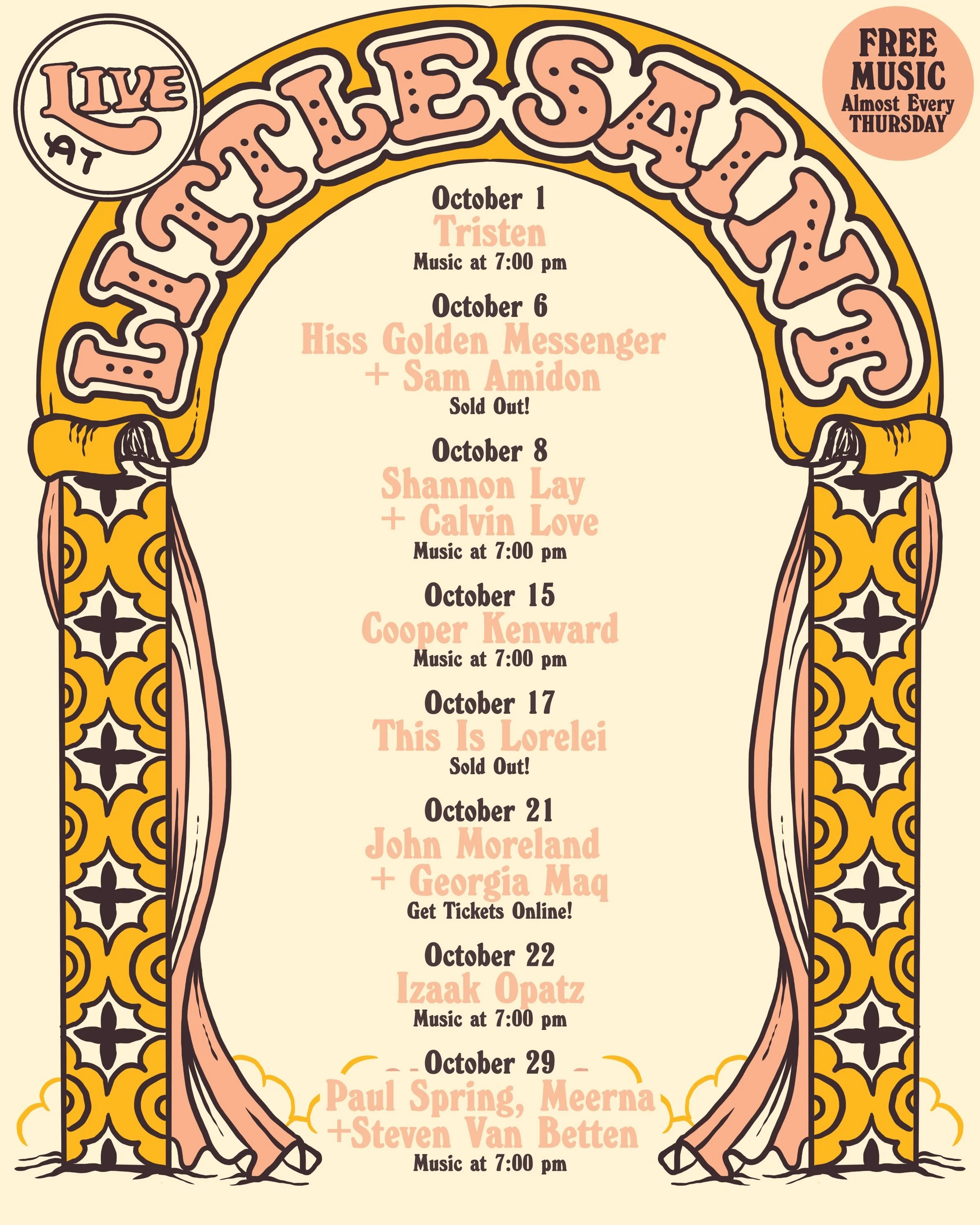 H-E-L-L-O October, you came fast. Another buzzy month of music is ahead, including John Moreland with Georgia Maq on Wednesday, October 21. LOW TICKET ALERT! If you&rsquo;ve been meaning to grab a ticket, now&rsquo;s the time. 

And remember, every T