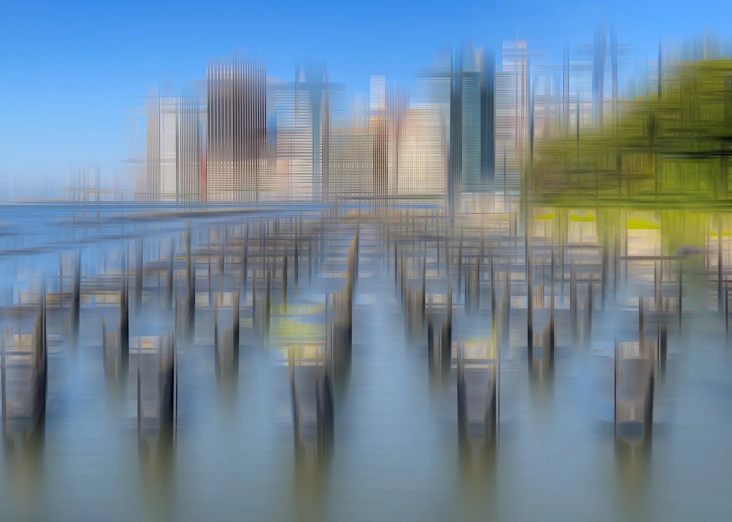 New York City skyline - cross hatch simulation