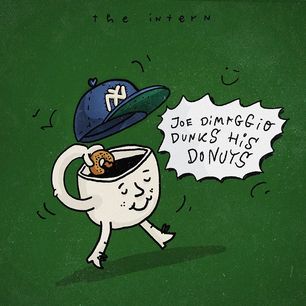 @itsmetheintern&rsquo;s newest drop is a tip of the hat to both iconic Yankee baseball player Joe DiMaggio and Seinfeld&rsquo;s infamous episode w/ Kramer figuring out that Joe goes to their favorite diner to grab a coffee - and he dunks his donuts! 