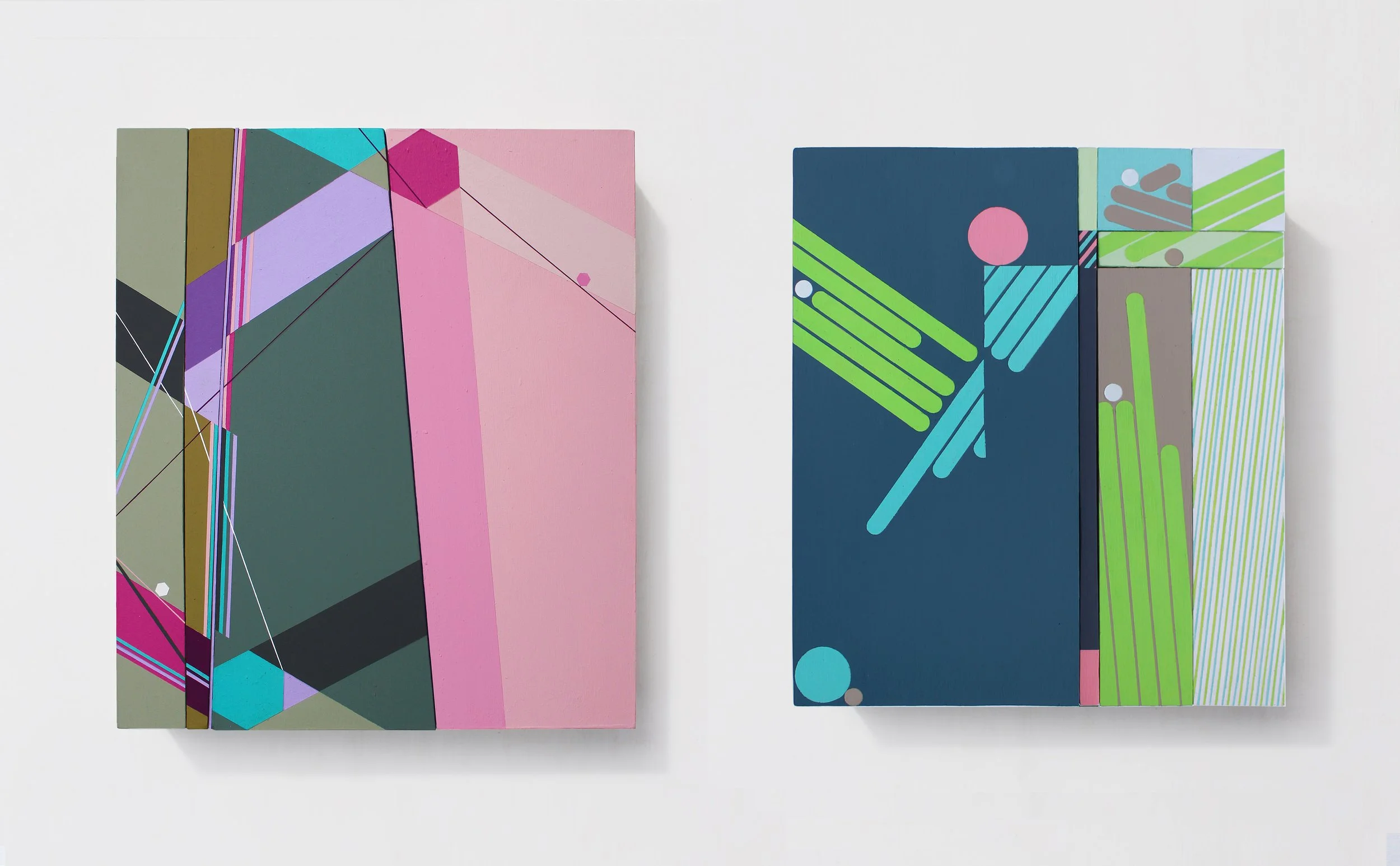 Rebounder and Internal Divine are two abstract works by Jeremy Morgan