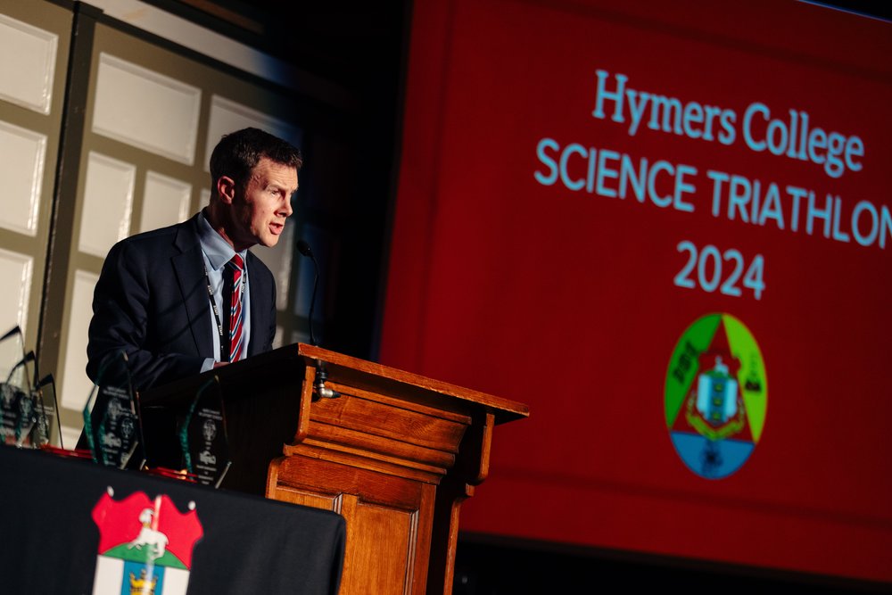 Headmaster Justin Stanley welcomes guests at Hymers Science Triathlon Celebration Event.jpg