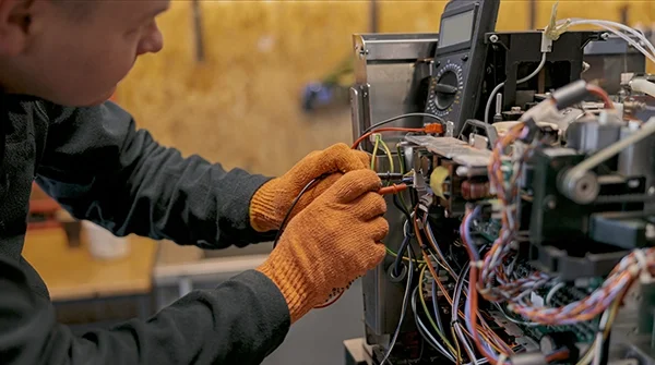 Student learning to wire at a NJ electrician school