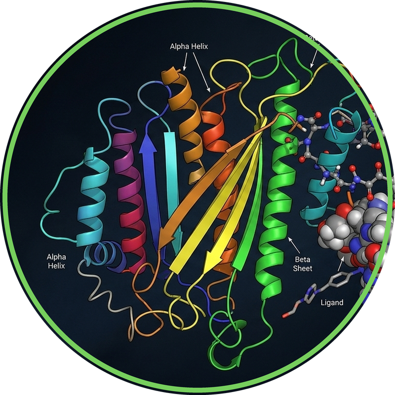 3D ribbon diagram of a folded protein — the kind of molecular research powered by World Community Grid, Open Science Grid, and other distributed computing projects CFH contributes to.