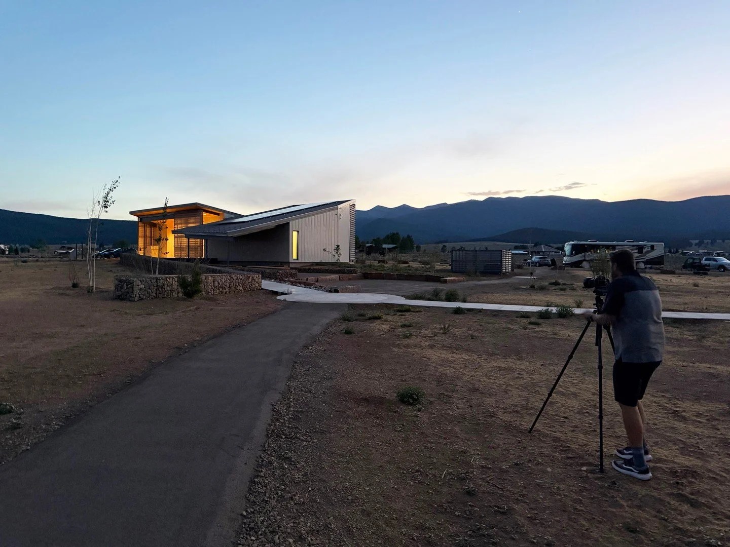 A behind-the-scenes look at Eagle Nest Lake State Park as @patrickcouliephotography lines up the perfect shot. 

Stay tuned for professional photos of the new Comfort Station, designed in collaboration with  EMNRD @nmstatemarks @consensus_planning @c