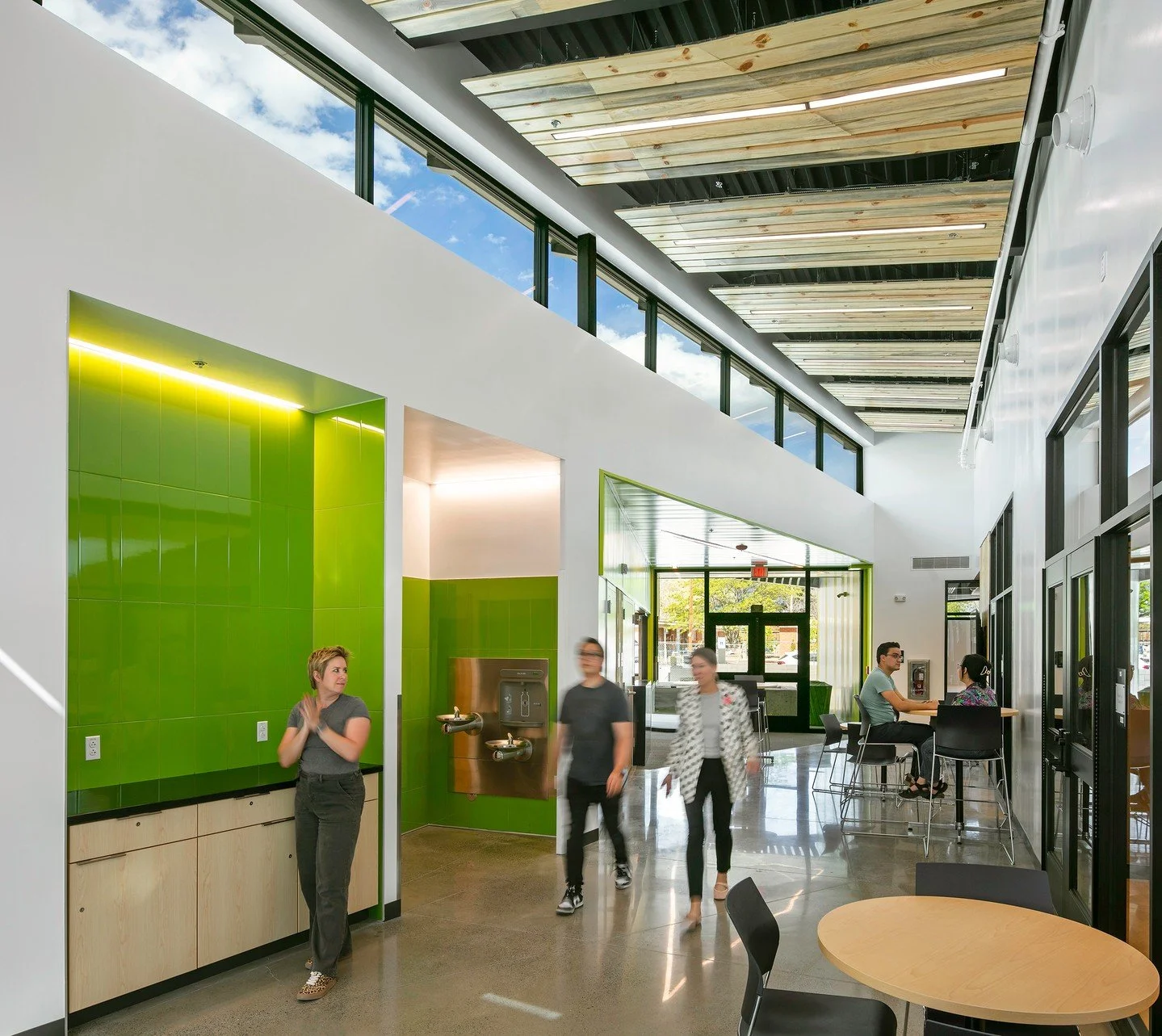 The Bernalillo County Recovery Support Center was designed to be more than a place for meetings and services. Warm materials, bright colors, natural light, and flexible gathering spaces create an environment that feels welcoming rather than instituti