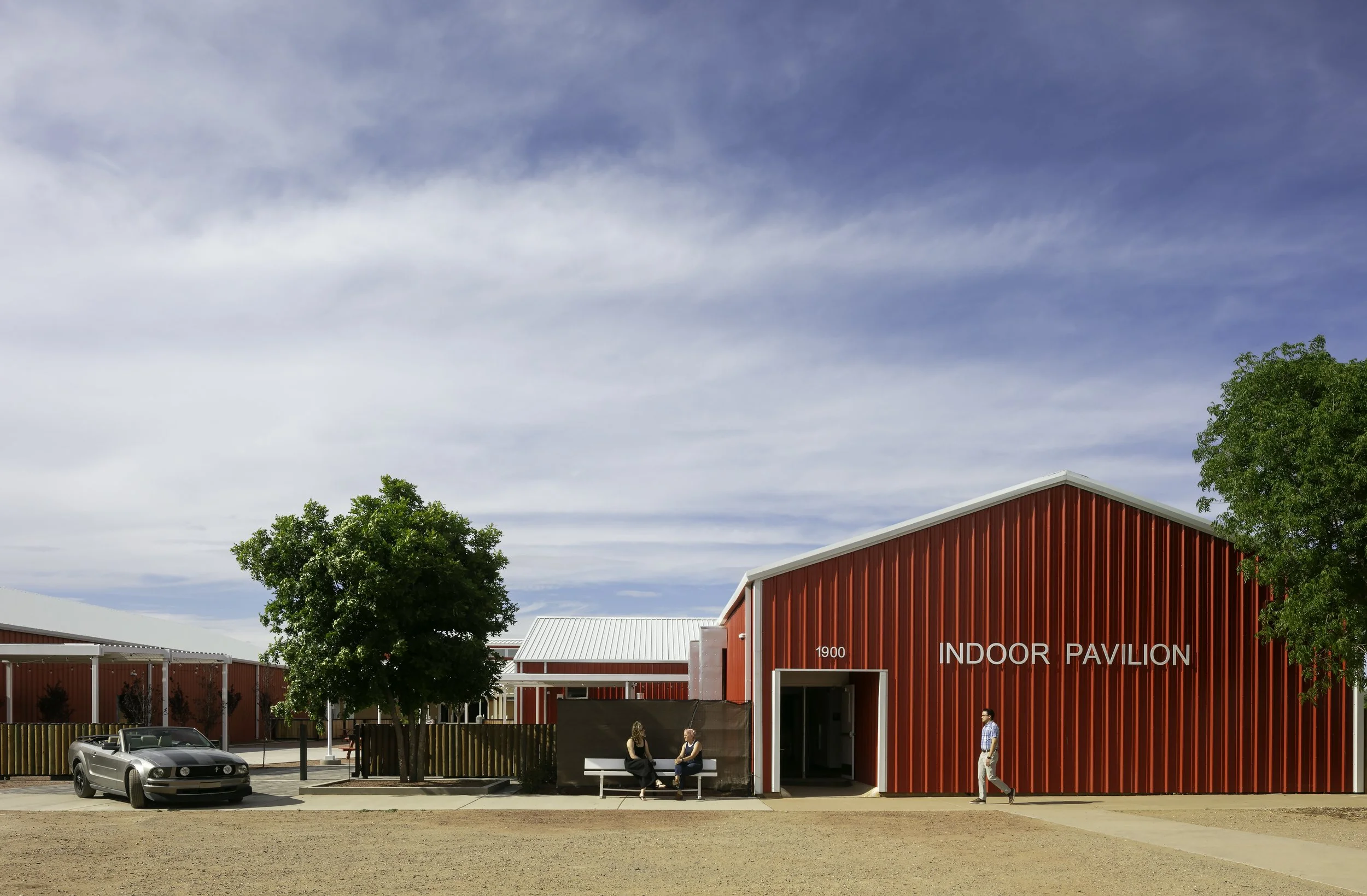 Red barn entrance of renovated Indoor Pavilion events space