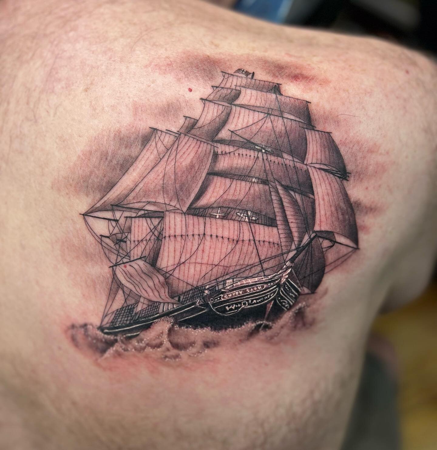 Cutty Sark by @jdunntattoos @industryinks #yourfavoritenewink #cuttysark #blackandgreytattoo #realismtattoo #ship #flagship #grandrapidstattoo #grandrapidsmichigan