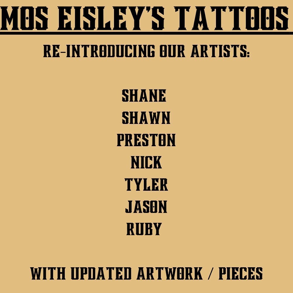 Re-Introducing our artists with updated artwork! 
Please email or give the shop a call to set up an appointment! 

Email: Jambmoseisleys@yahoo.com

Phone: (616)451-3435