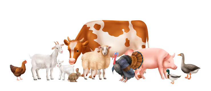 Cartoon Farm animals gathered together