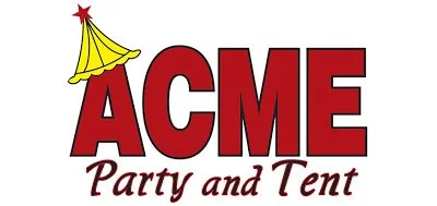 Logo for ACME Party and Tent, featuring large red text 'ACME' with a yellow party tent and red star on top, and smaller text 'Party and Tent' underneath.