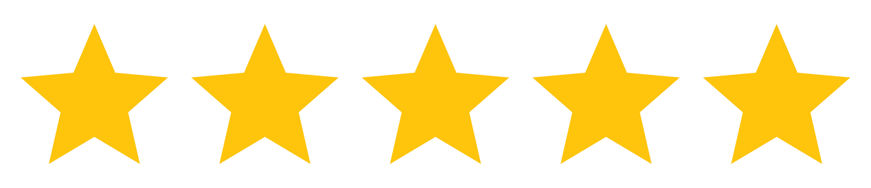 Five yellow stars in a row, symbolizing a five-star rating.