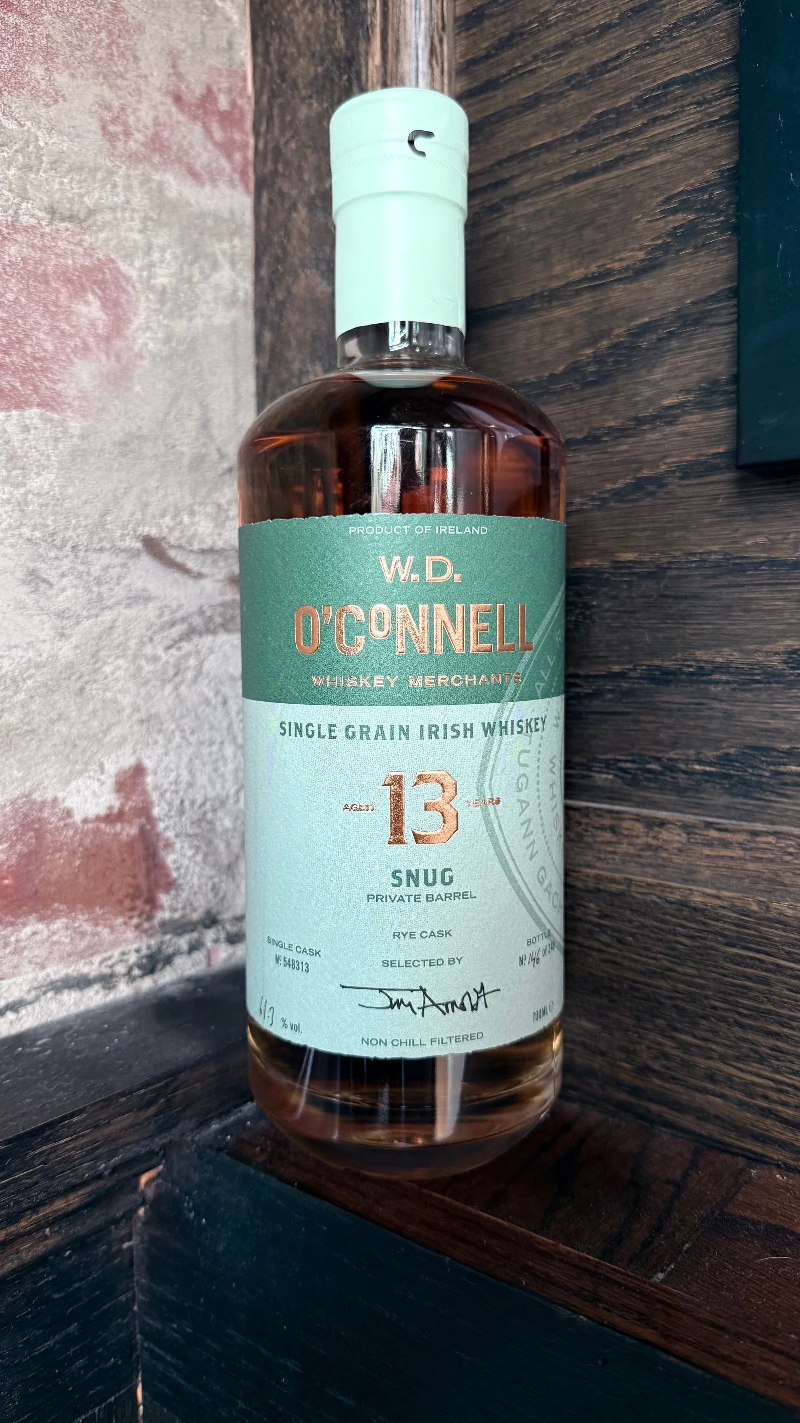 W.D. O'Connell Whiskey Merchants, SNUG  St. Patrick's Day Release 2026 - 13yo Single Grain, Rye Cask
