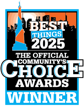 Text reading best things 2026 the official community choice award winner against a black city skyline with an orange and blue monument