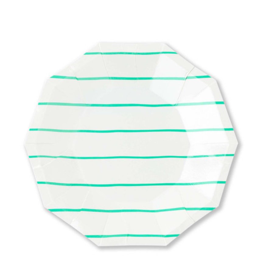 Green Striped Dessert Plate