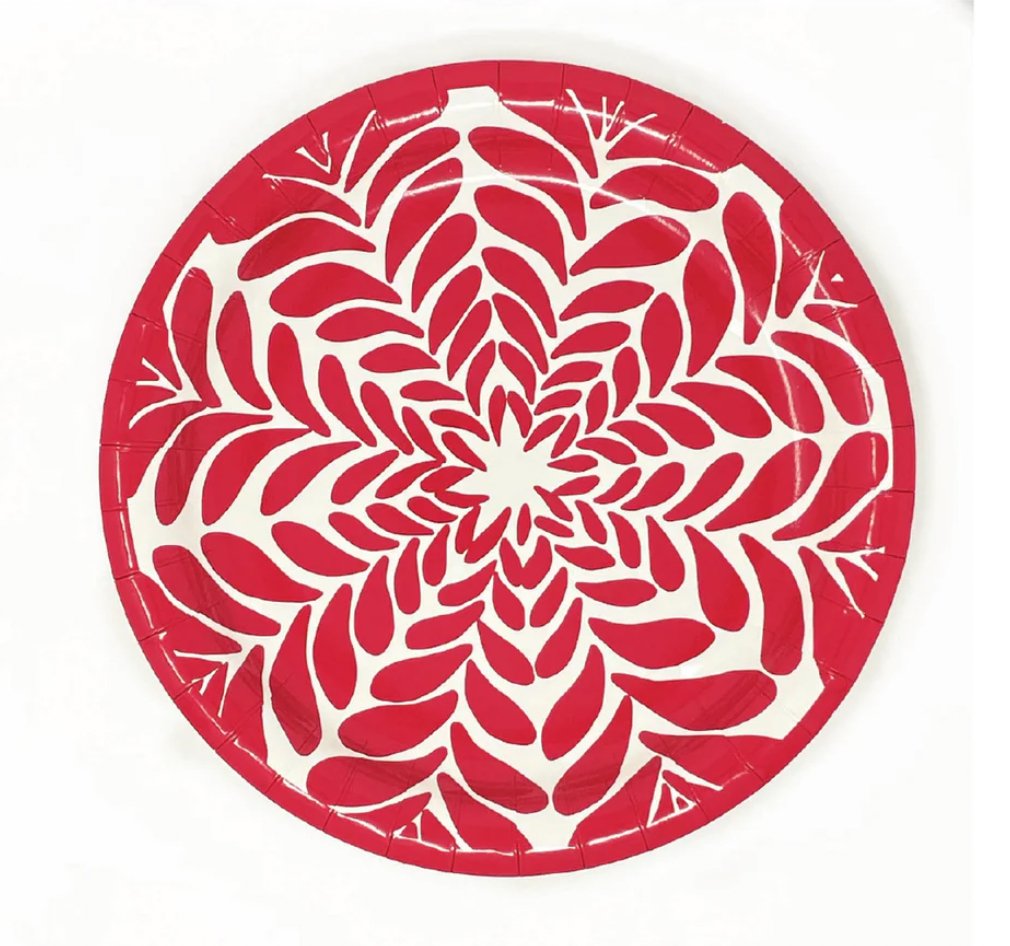 Red floral dessert plates