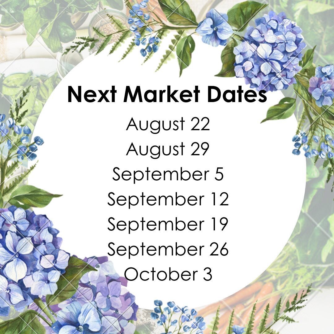 Hope to see you at our next market date,  August 22nd - please note that we have a three week intermission before shows resume every Tuesday through October 3rd. Thanks to all of you who have made it out to the market so far, and to our wonderful ven