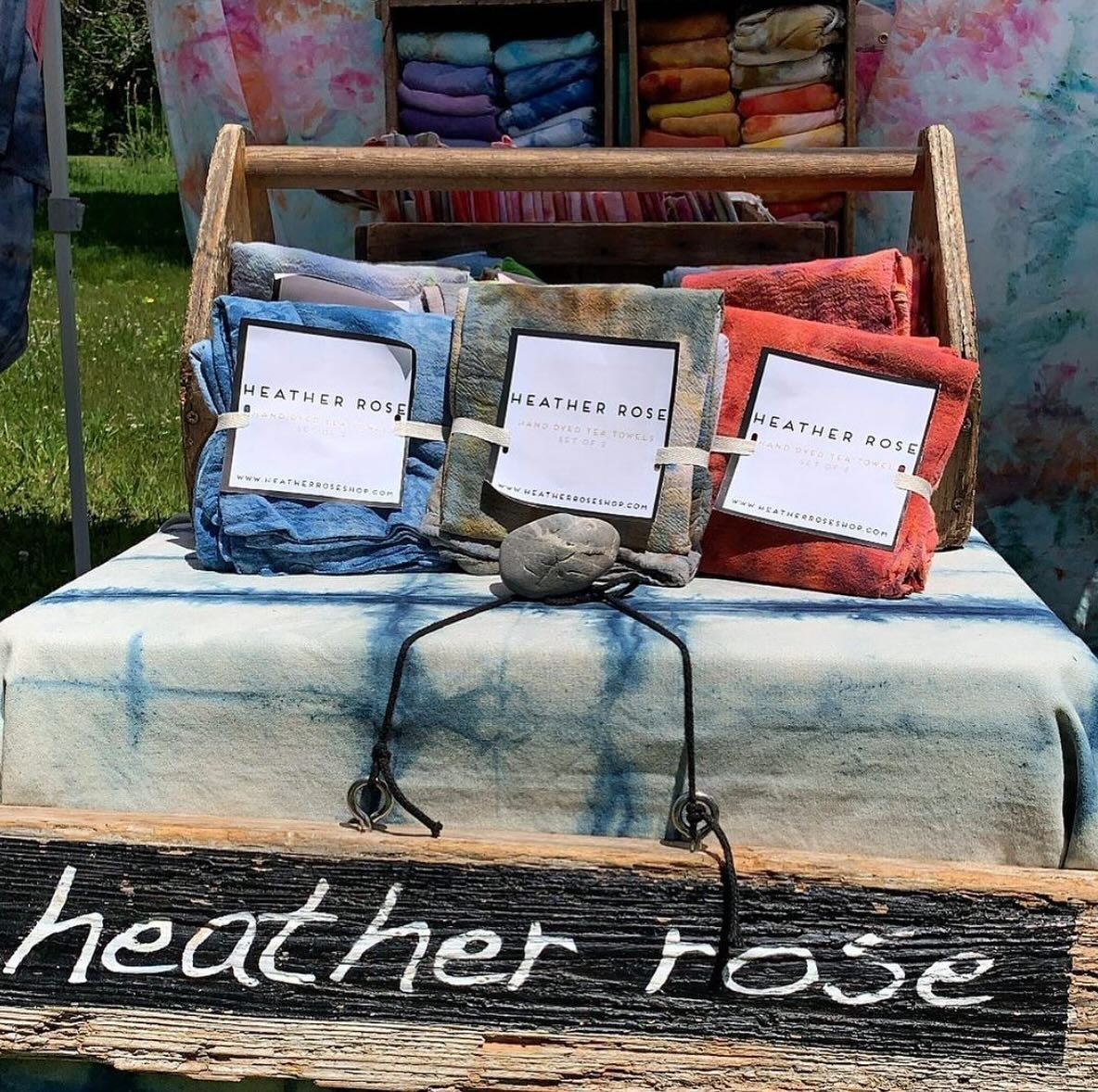 You may recognize @heatherroseshop from our yearly holiday faire in the Village Green, and we are happy to say she is joining us for our summer season as well! Heather is best known for her beautiful tie-dye fabrics and her signature square travel wr