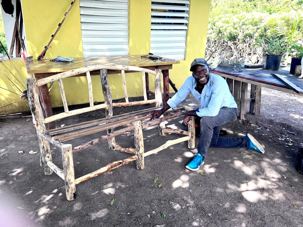 John hard at work on the chair
