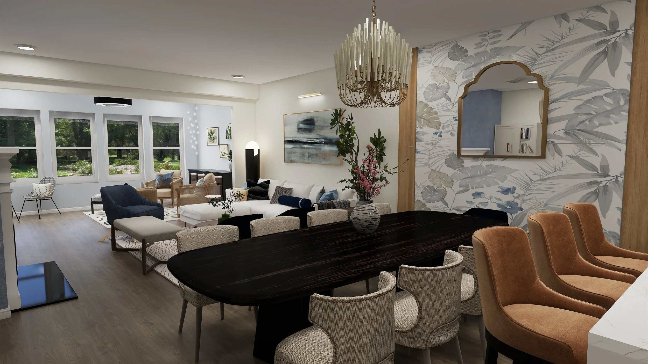 Digital Design: Contemporary dining room for large family gatherings in a new 55+ community home in Hatfield.