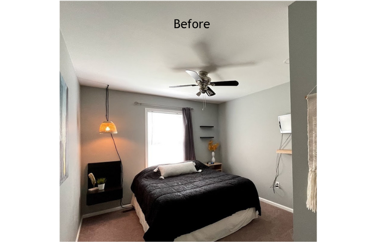 Before: a dated and plain guest bedroom with no personality or connection to the family’s love of the outdoors.