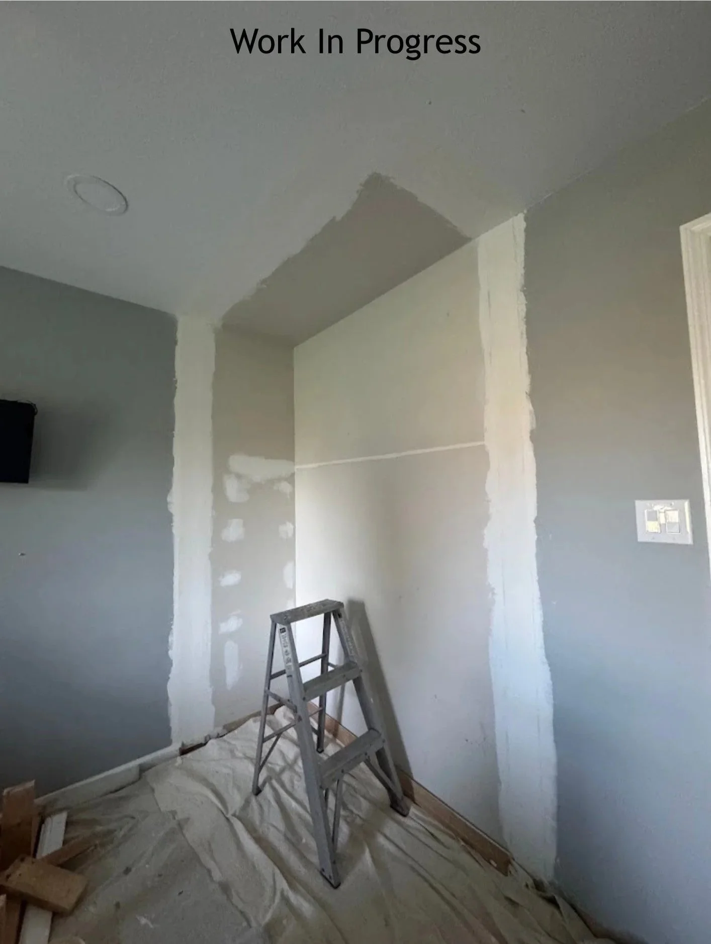 Work in progress: wall repairs and preparation for the new wardrobe.