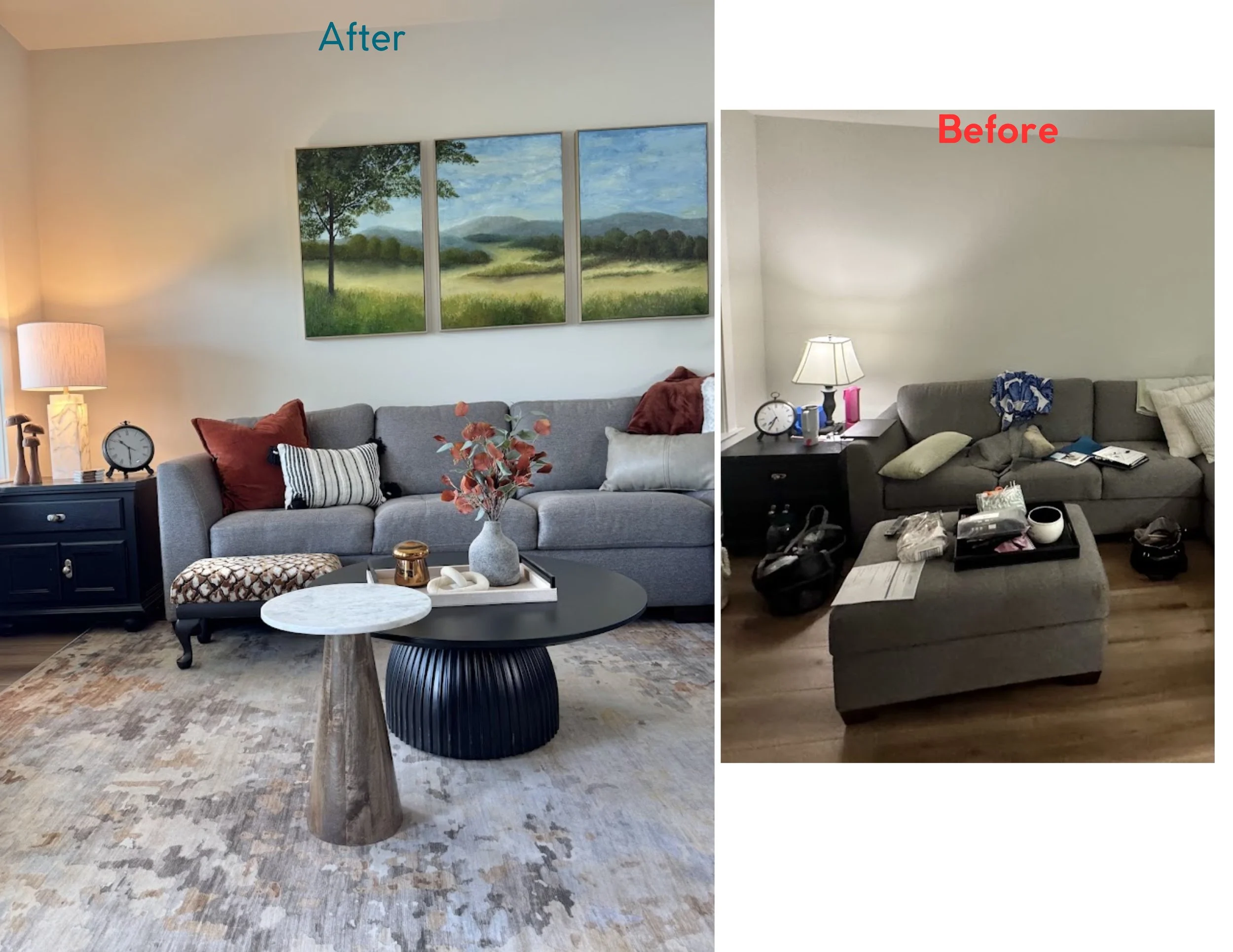 Modern Transitional Family Room with neutral and earthy tones.