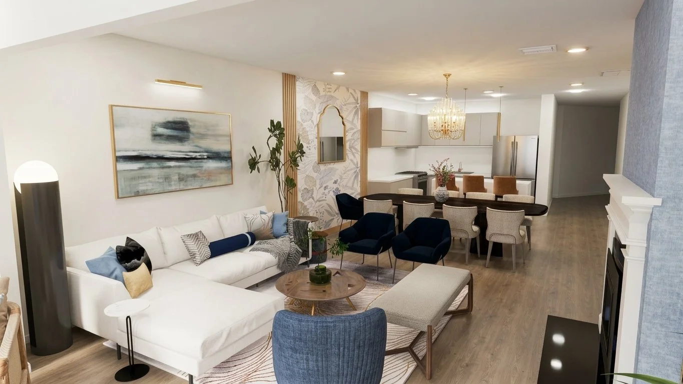 3D Digital Design: an open-concept living and dining space designed for gatherings, giving the homeowner a confident plan before making any purchases.