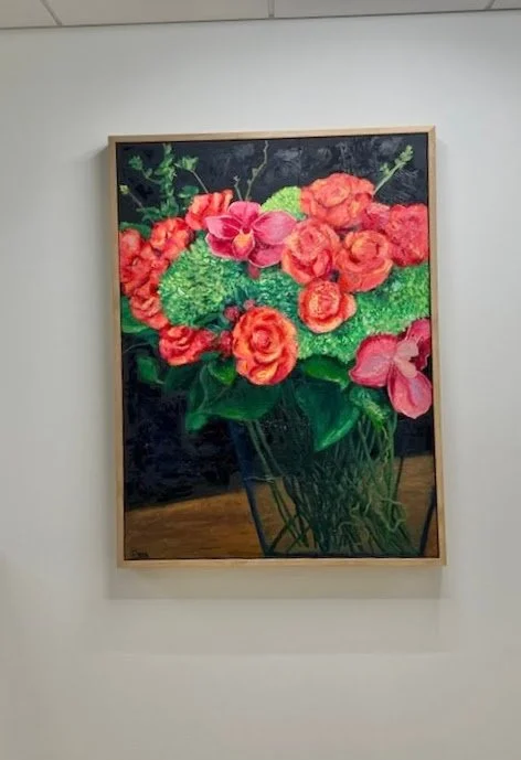 Bright floral oil painting for a commercial space.