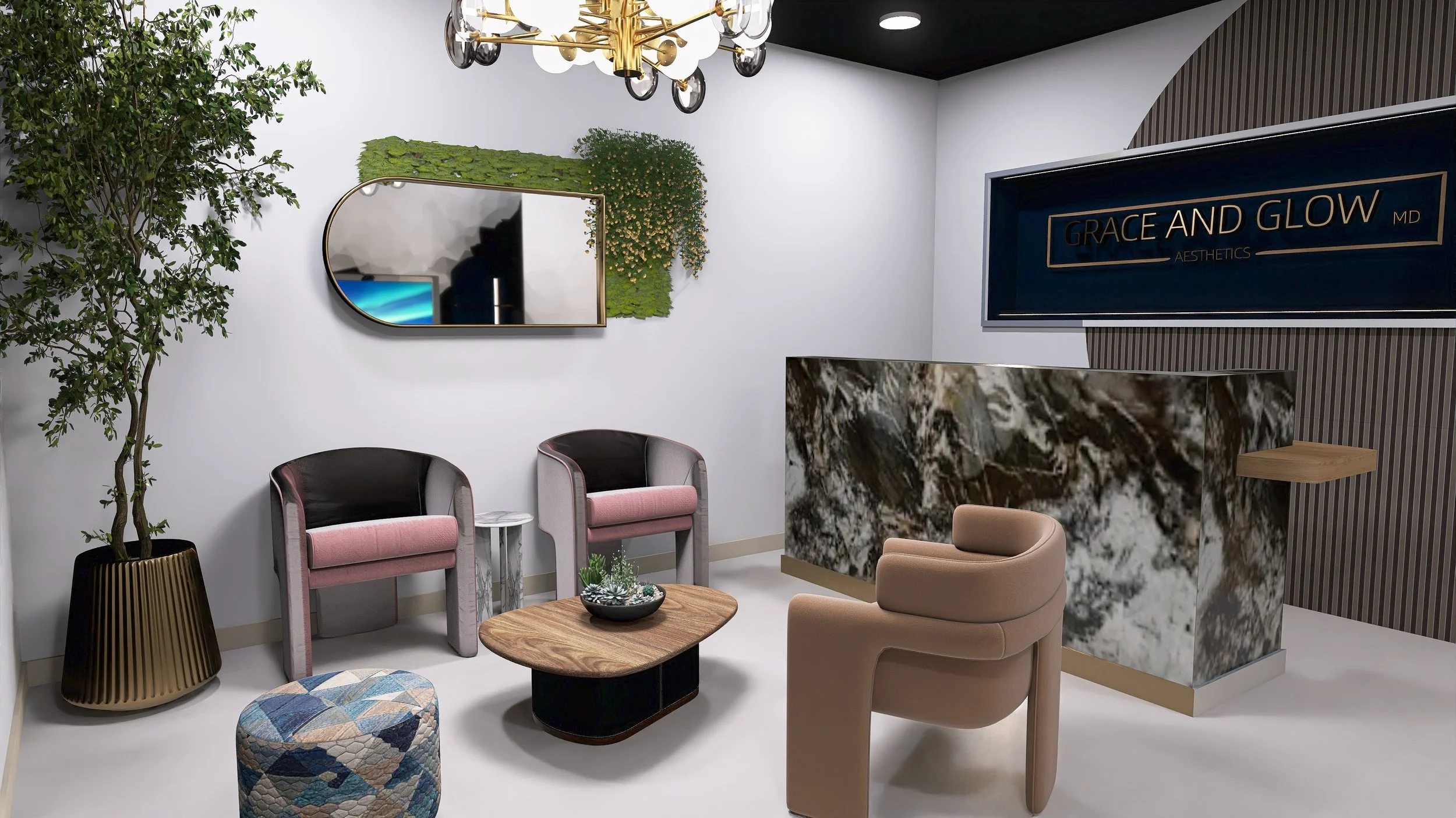 Commercial Interior Design: Digital Design for the Reception area of a Wellness Center