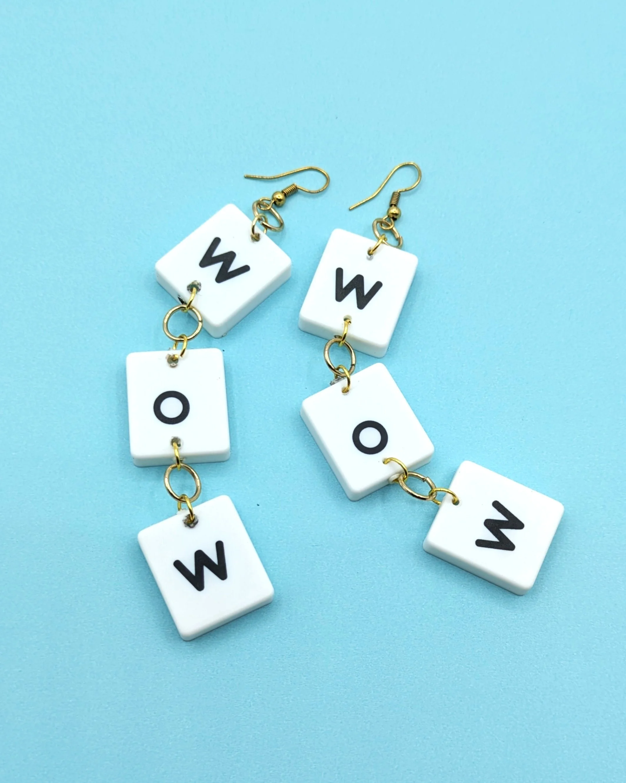 wow-letter-chain-black-and-white-earrings-laura-lemur-artsy-fartsy-thrift-gallery-pic.jpg