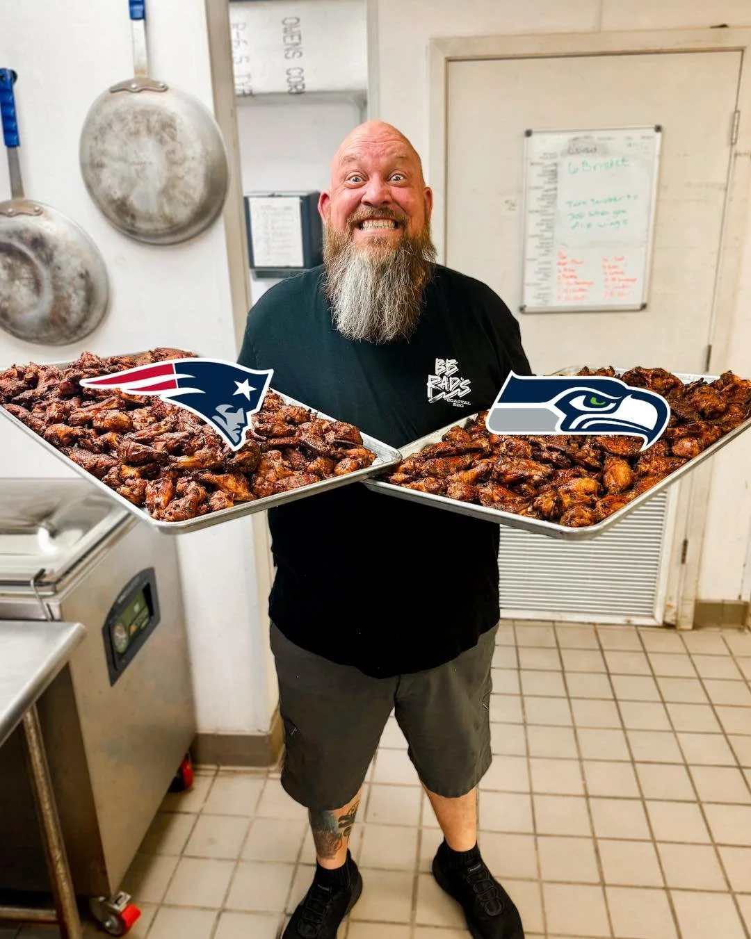 Big Rob&rsquo;s got the wings off the smoker. 🔥🤙 Now who do you got winning the big game tonight? 🏈 Drop your predictions in the comments!