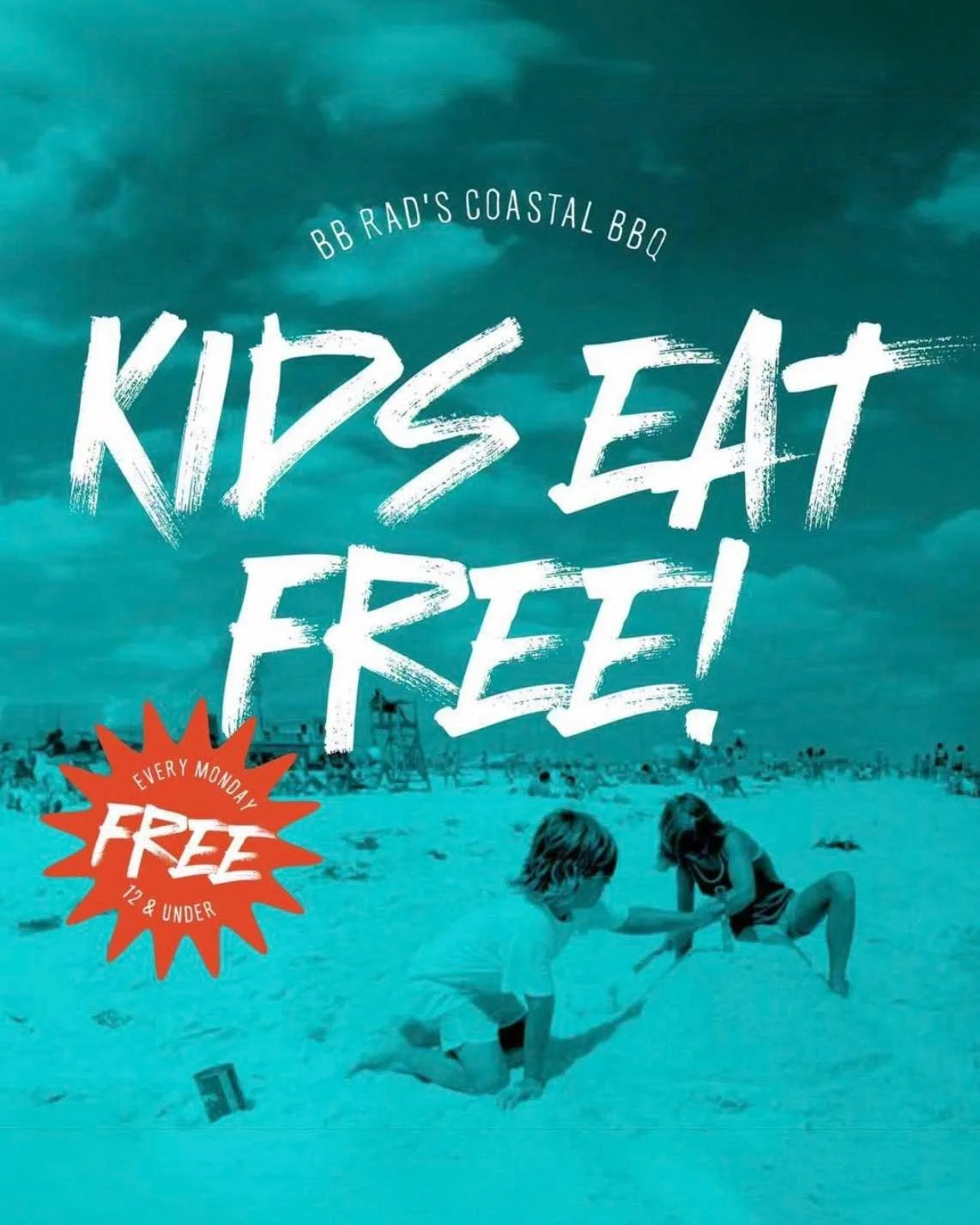 Mondays are easier because kids eat FREE 🤙🔥 Bring the family to BB Rad&rsquo;s and let us handle dinner tonight.

12 and under with the purchase of an adult meal!