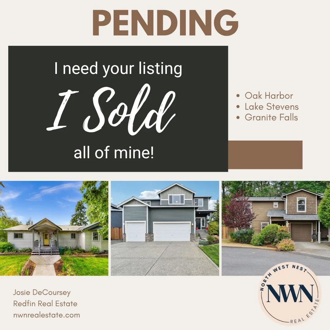 All three of my listings are officially PENDING! Huge congrats to my sellers who had to fight in this tough market to get here- here's to smooth and happy closings next month! #northwestnest #womeninrealestate #redfin #snohomishrealestate #oakharborr