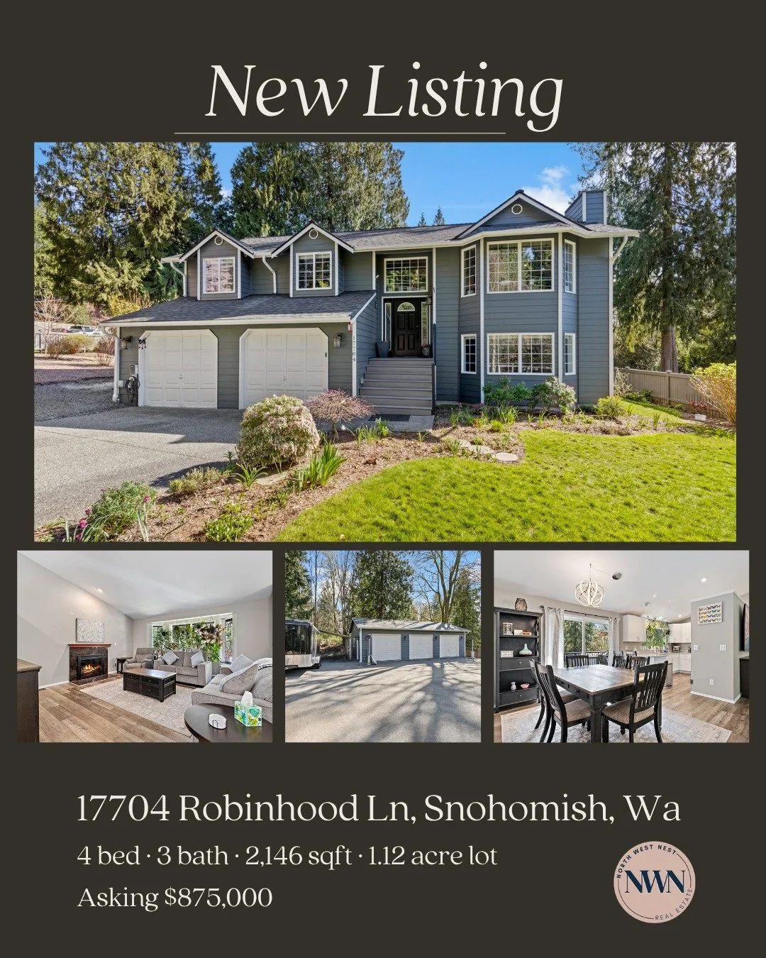 Updated, move-in ready, and set on 1.12 private acres. 4 bedrooms + office, bonus space, and a 3-bay shop&mdash;this one checks all the boxes. Check it out today! #snohomishrealestate #realestate #homesforsalewa #northwestnest #redfin