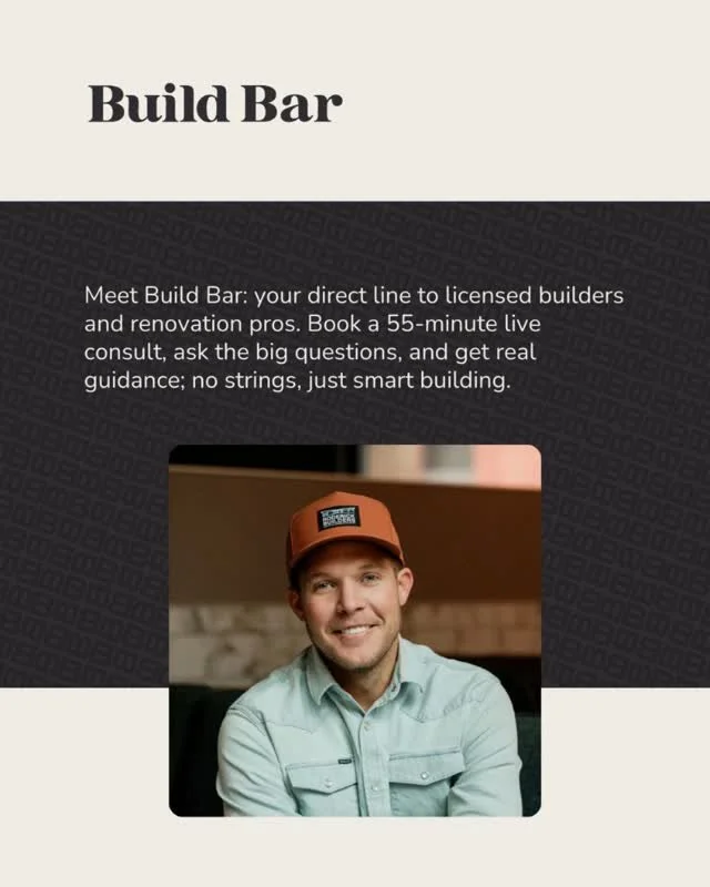 It&rsquo;s officially live.

Build Bar has launched, and I&rsquo;m now available for 1:1 consultations🔨

Here&rsquo;s the honest truth: in 55 minutes, we can often cover more ground on your renovation or build than weeks (or months) of internet rese