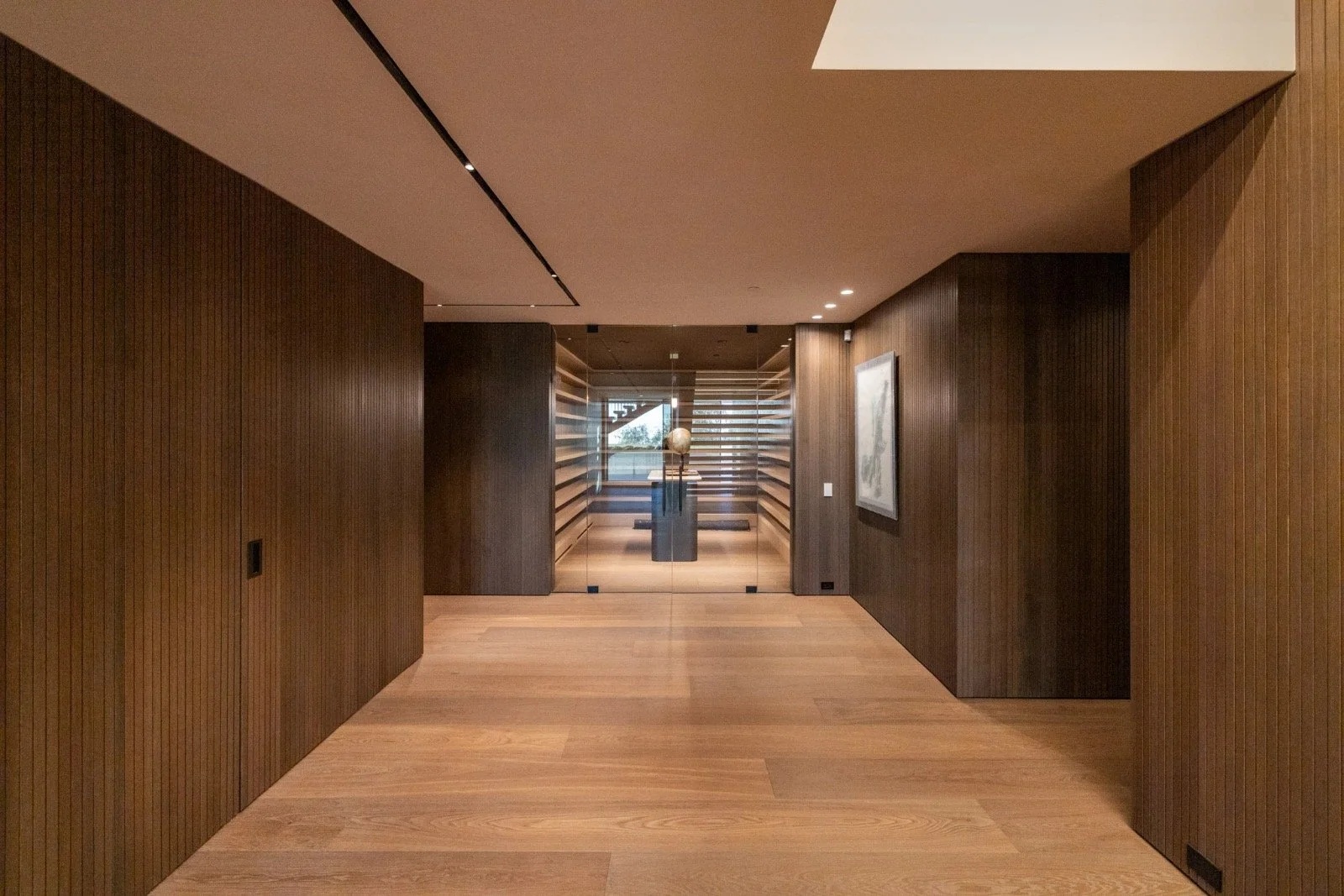 684Firth-Brentwood-CA-LA-Entry-Interior-Hallway-Wood-Panels-Hardwood-Floor-Wine-Cellar-View-Roderick-Builders-Modern-Home.JPG