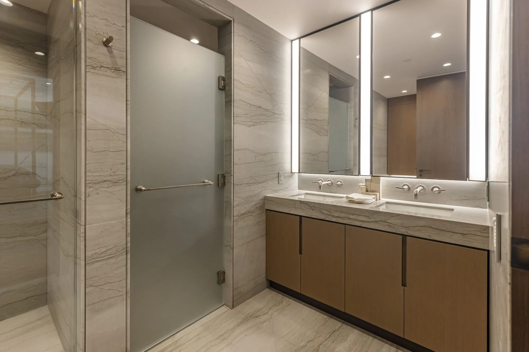 684Firth-Brentwood-CA-LA-Bathroom-Master-Bath-Marble-Walls-Double-Vanity-Frosted-Glass-Shower-Roderick-Builders-Modern-Home.jpg