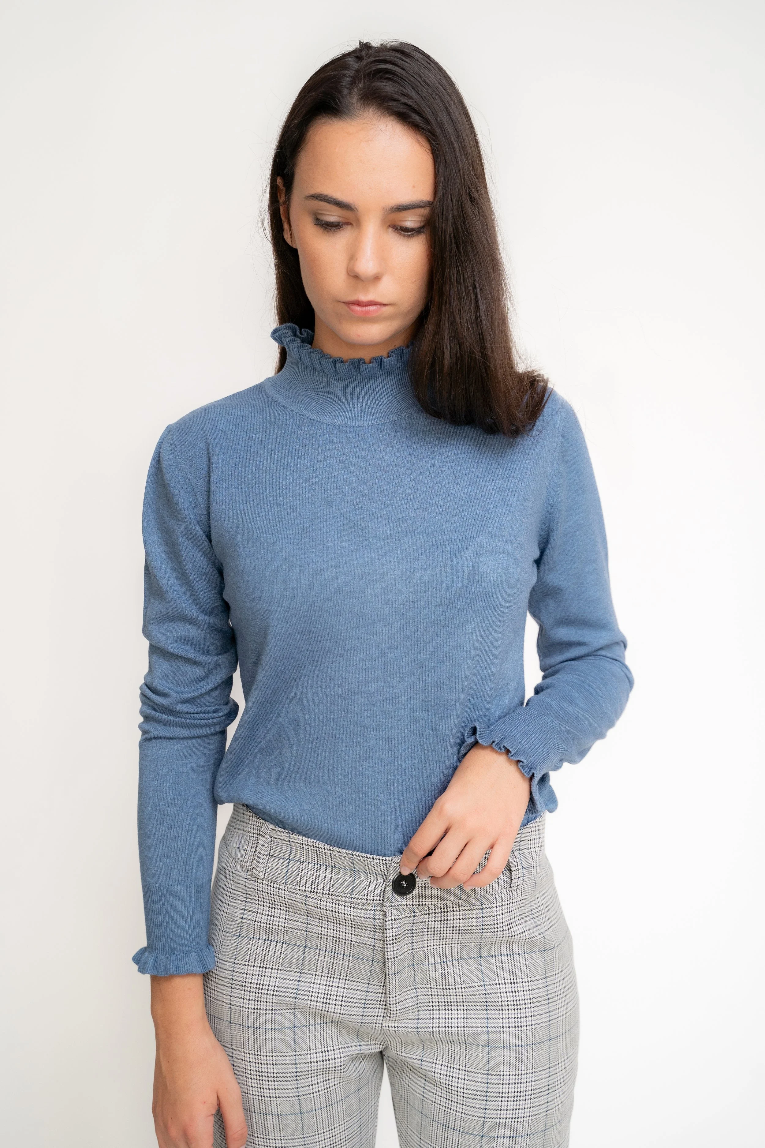 Jersey Cuello Volantes Azul Jeans