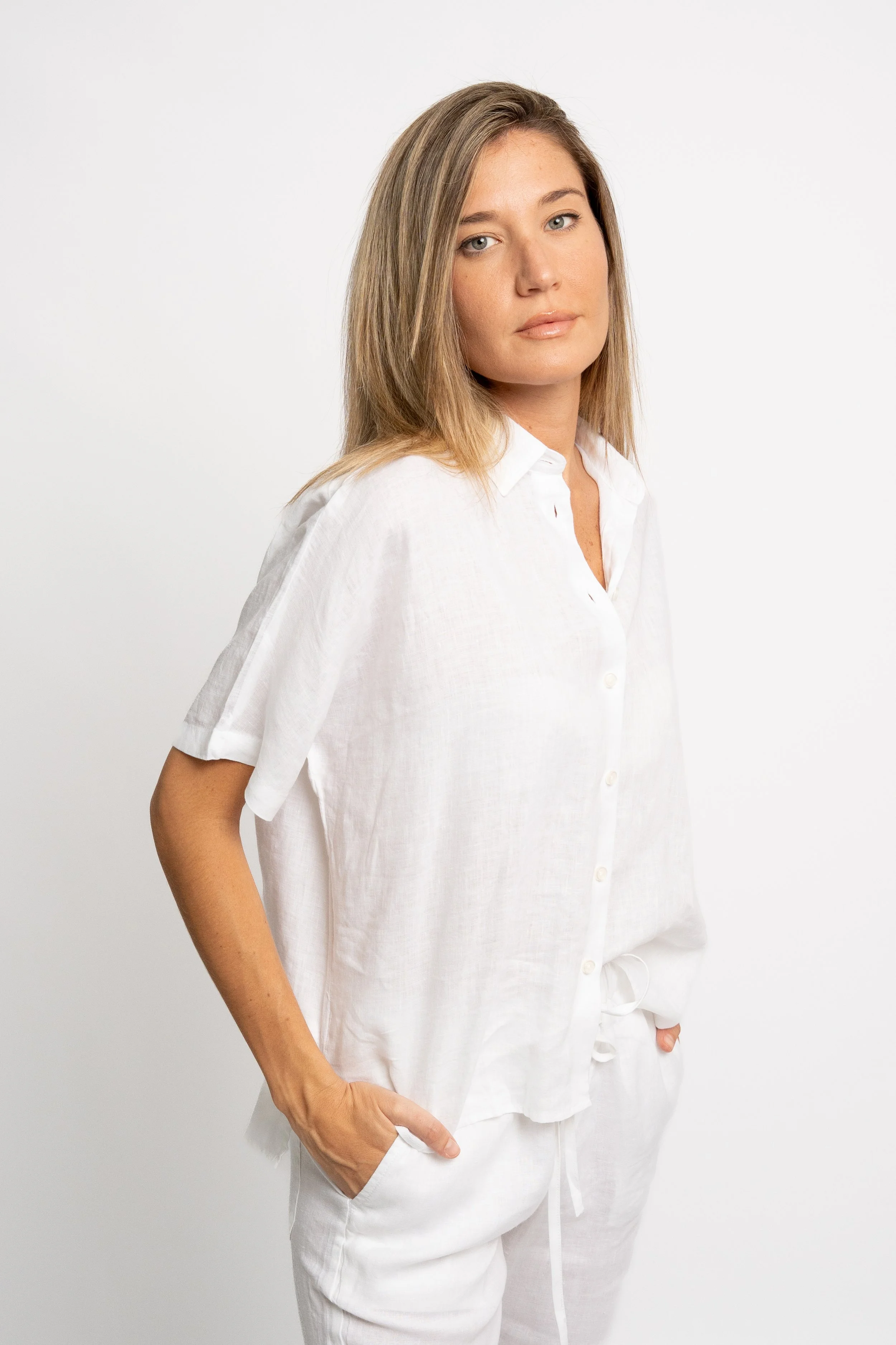 Camisa Manga Corta Lino Blanco