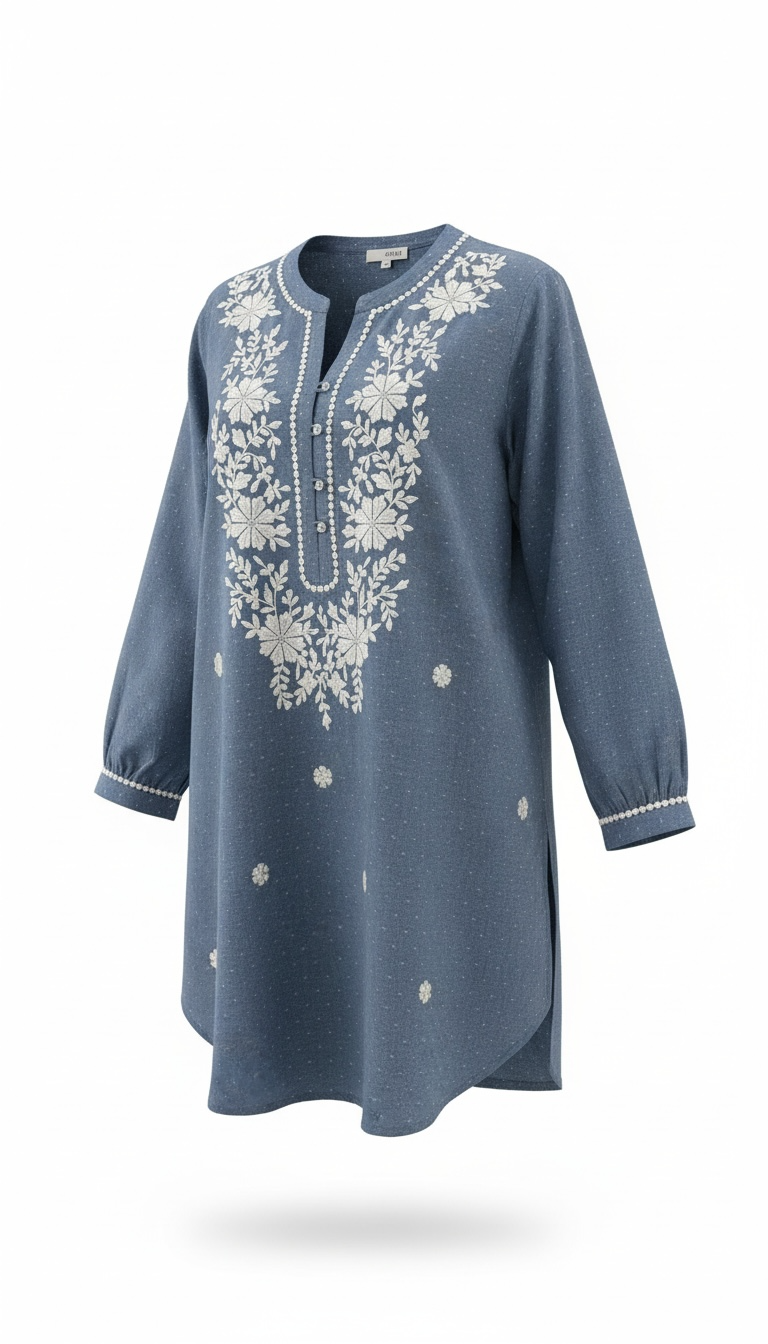 Blusón Pechera Bordada Azul