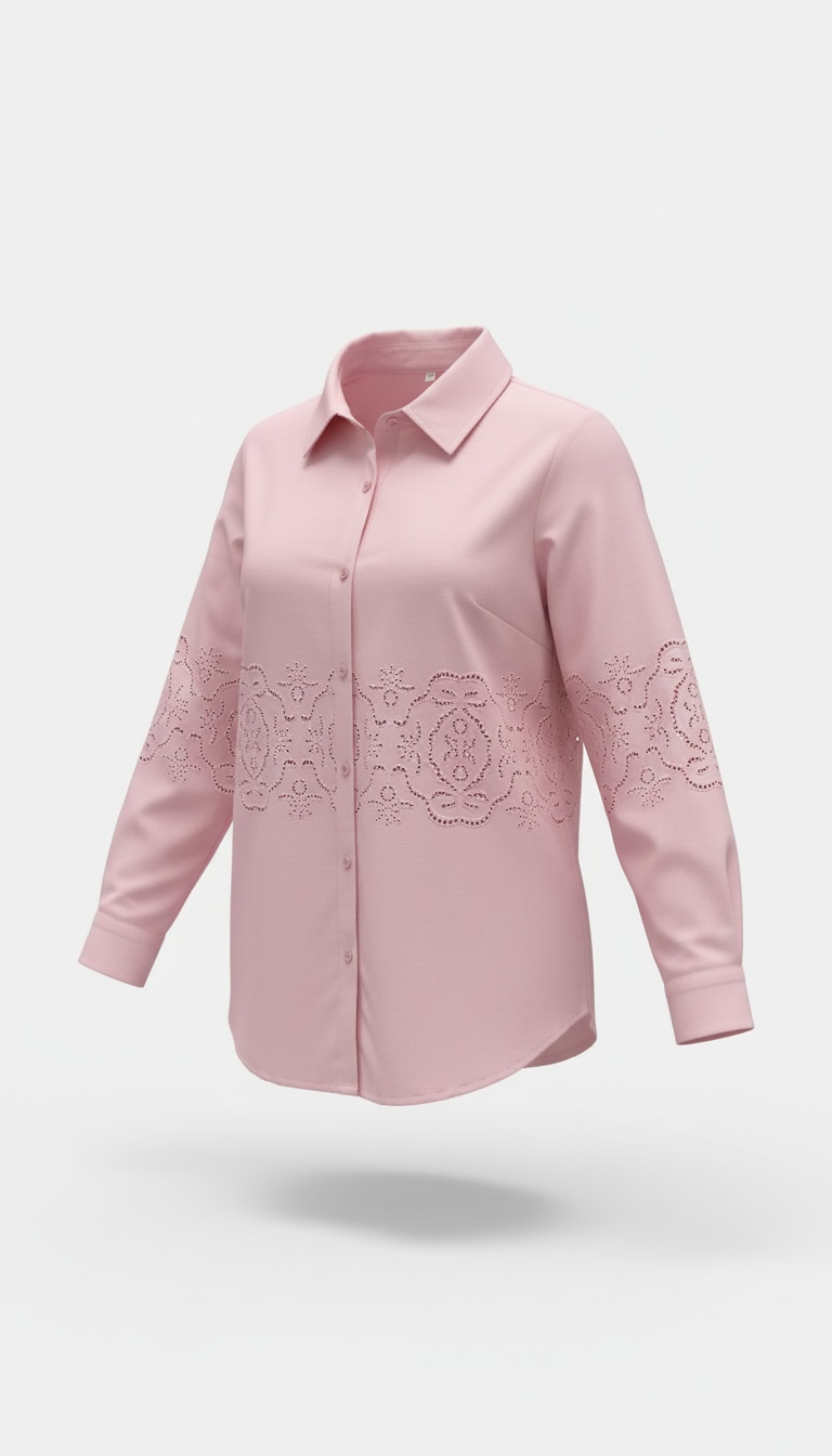 Camisa Franja Bordada Rosa