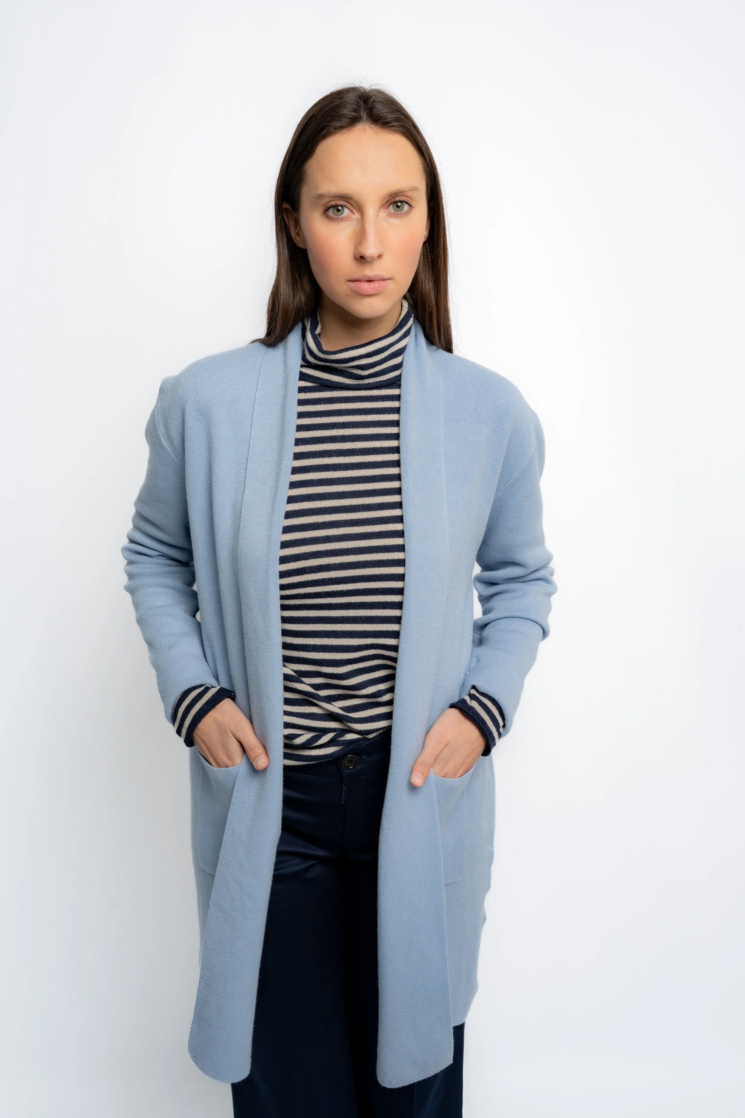 Chaqueta Larga Bolsillos Azul