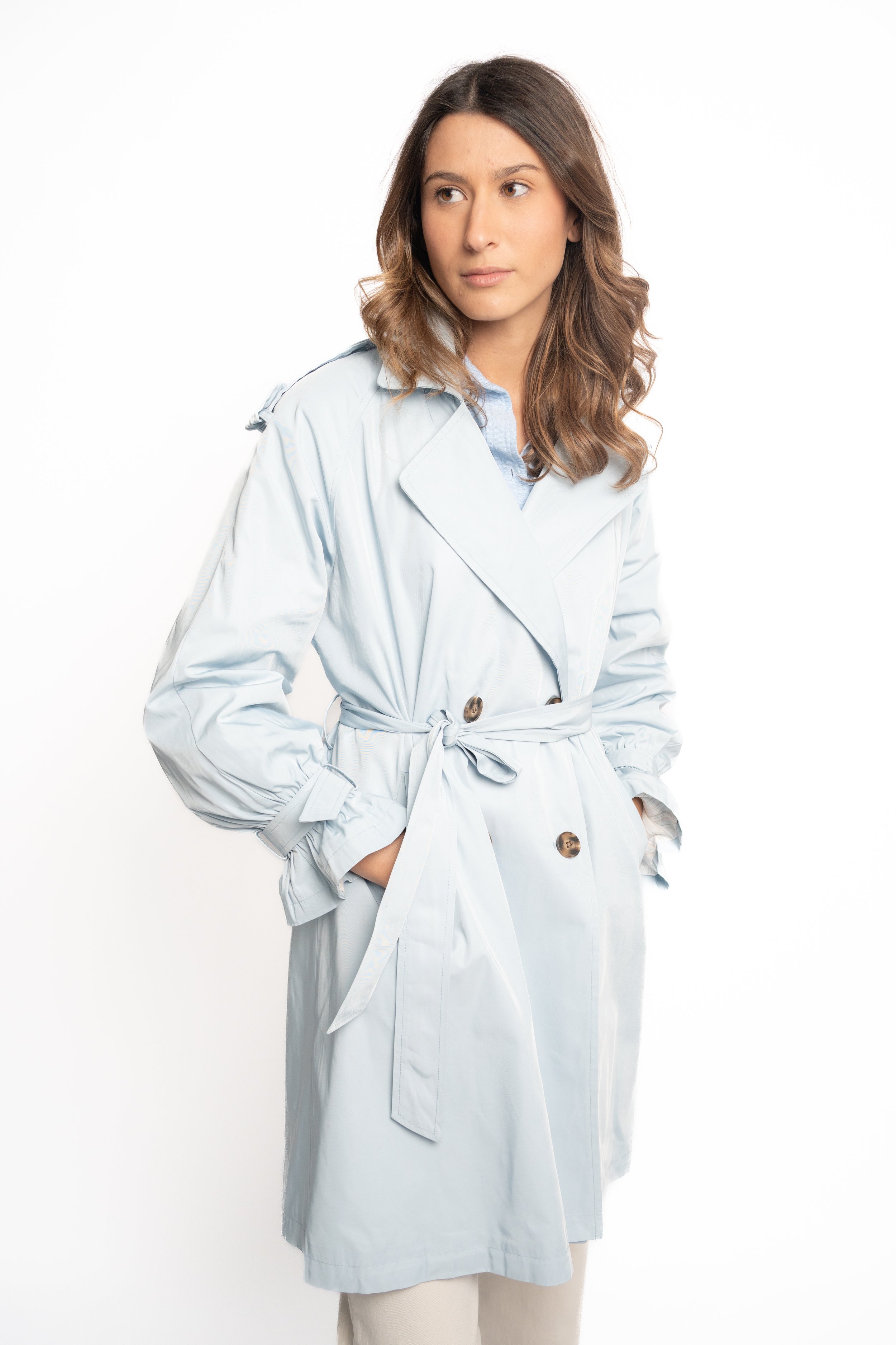 Gabardina Puño Volante Azul Claro