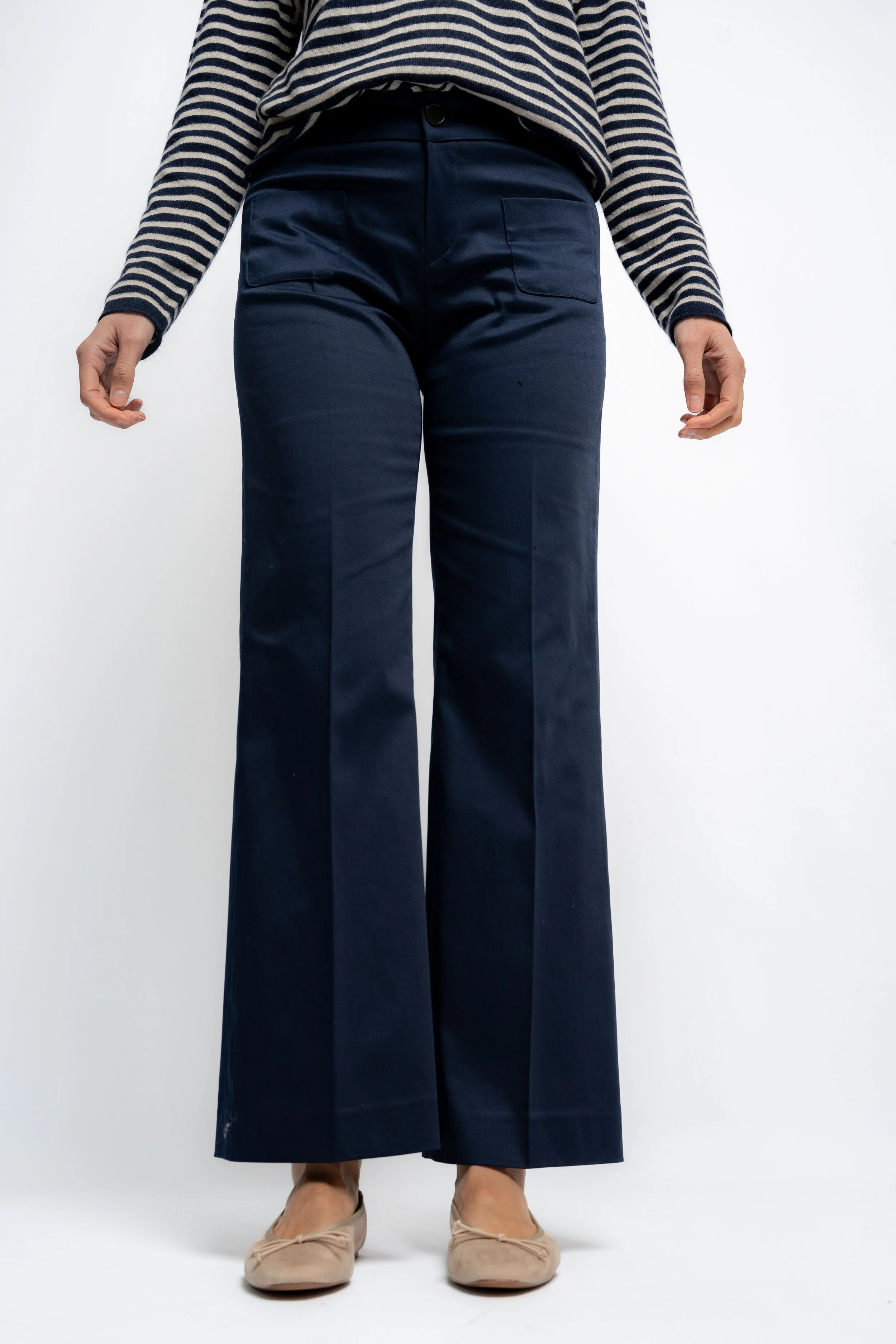 Pantalón Palazzo Tobillero Satén Azul Marino