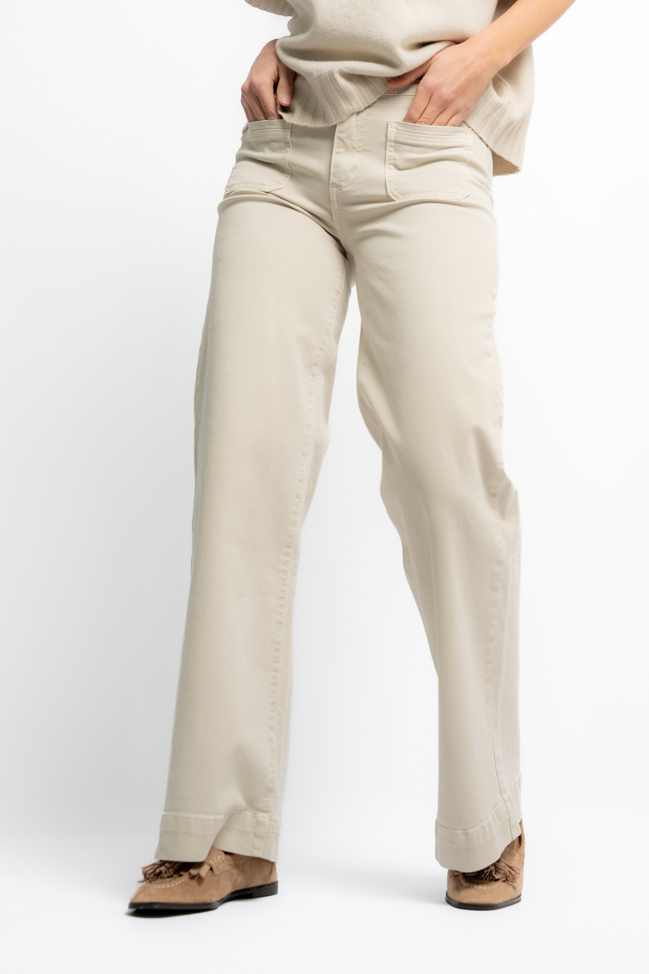 Pantalón Ancho Bolsillos Beige