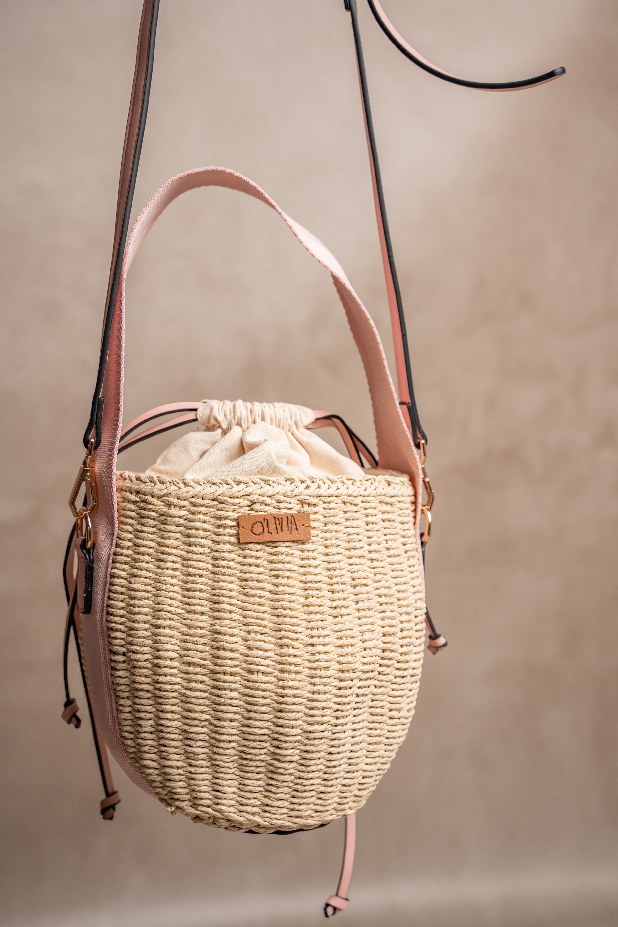 Bolso Bolita Rafia Rosa